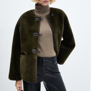 Mango Fur-effect coat with appliqués - XS